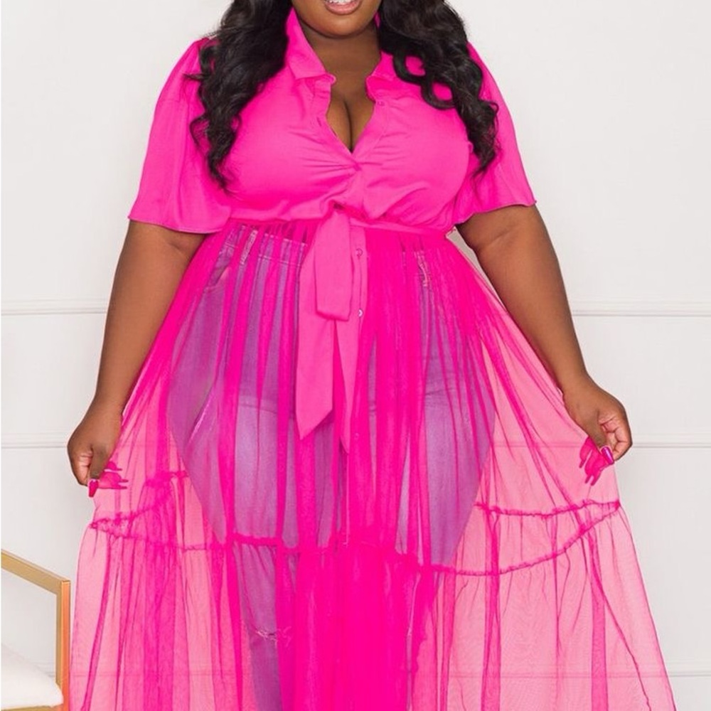 Plus Size Pink Maxi Button Down